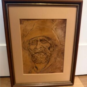 Vintage Hand Carved Leather Wall Art in Brown and Tan